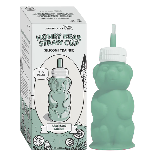 Legendairy Milk Honey Bear Silicone Straw Cup for Infants, Seafoam Green, 8 oz