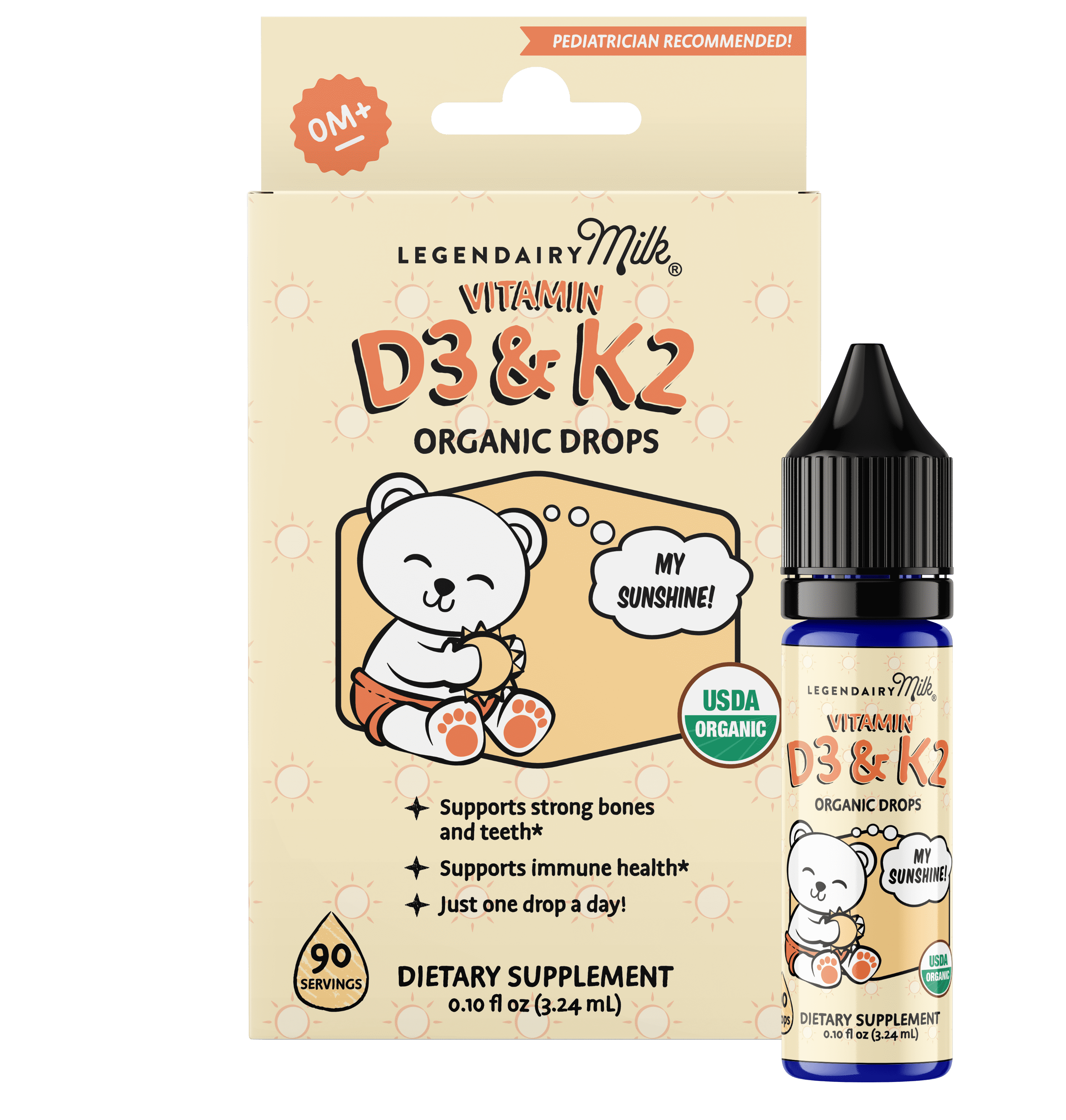 Legendairy Milk Vitamin D3 and K2 Drops, Bone and Teeth Support for Infants, 0.1 fl oz