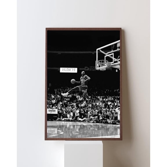 Legendary 23 Free Throw Line Dunk Iconic Black White Basketball Art, Unframed Poster