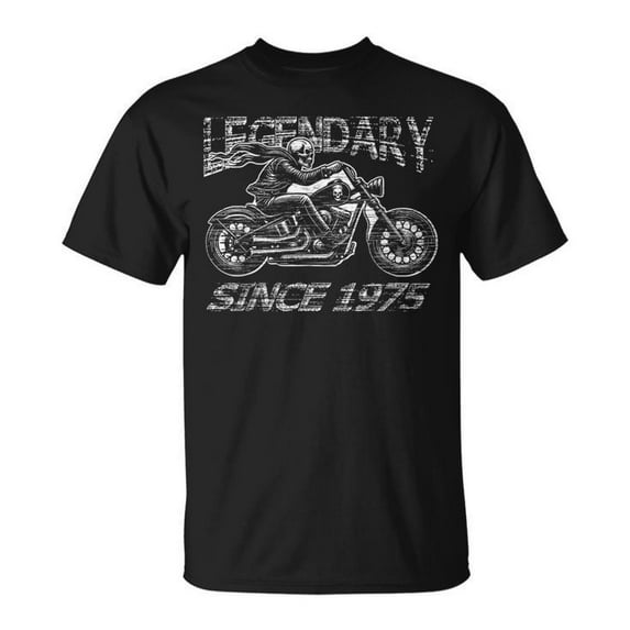 Legendary 50th Birthday Biker Motorcycle 1975 T-Shirt – Vintage Born to Ride Tee for Men, Classic 1975 Motorcycle Enthusiast Shirt, Cool 50 Year Old Biker Celebration Apparel