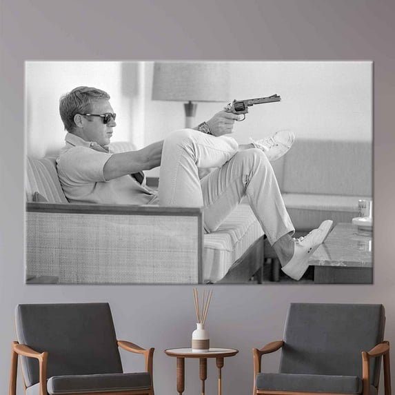 Legendary Actor Wall Art, Famous Canvas Art, Steve McQueen Wall Decor, Steve McQueen, Famous Man Canvas, Coolest Guy Ever Printed Canvas, Canvas Wall Decor - White Framed