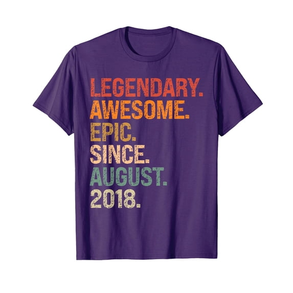 Legendary Awesome Epic Since August 2018 Colorful Text T-Shirt for Birthday Celebrations