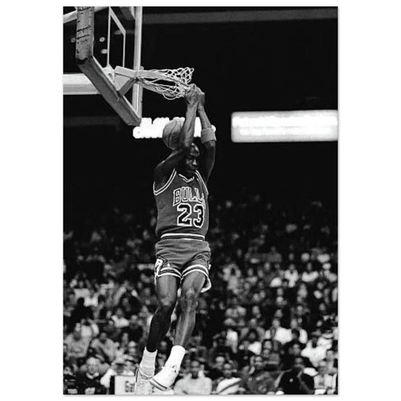 Legendary Basketball Dunk Black and White Sports Wall Art Vintage Photography Athlete Motivation Decor, Unframed Poster