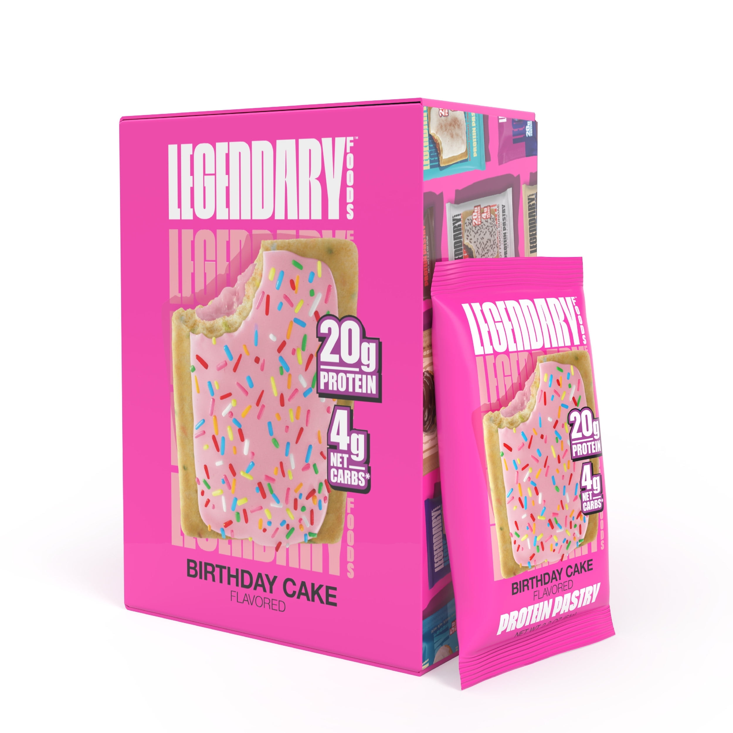Legendary Birthday Cake Protein Pastry, Low Carb Snack Pack to Go 10 Count