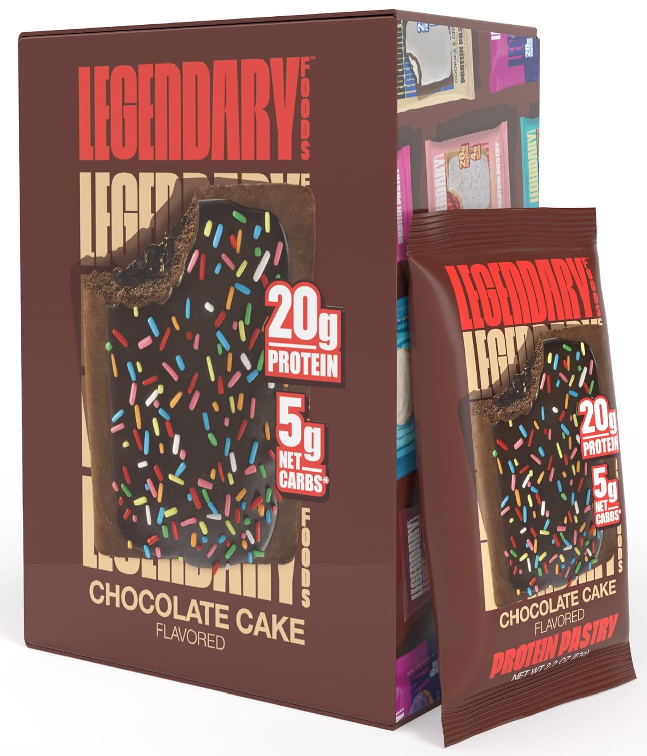 Legendary Chocolate Protein Pastry, Low Carb Snack Pack to Go 8 CT
