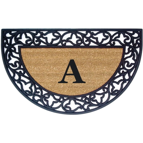 Legendary Doormats 22" x 36" Monogrammed Half Moon Coir Doormat with Non Slip Rubber Border Design Custom Entrance Mat - Monogram A
