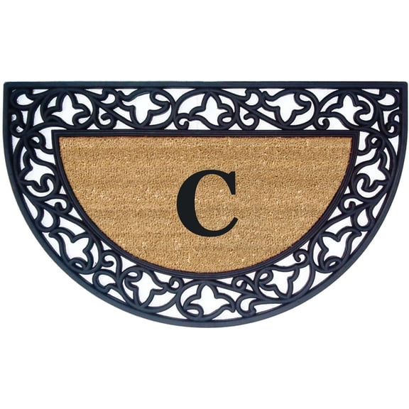 Legendary Doormats 22" x 36" Monogrammed Half Moon Coir Doormat with Non Slip Rubber Border Design Custom Entrance Mat - Monogram C