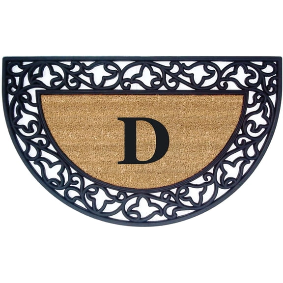 Legendary Doormats 22" x 36" Monogrammed Half Moon Coir Doormat with Non Slip Rubber Border Design Custom Entrance Mat - Monogram D