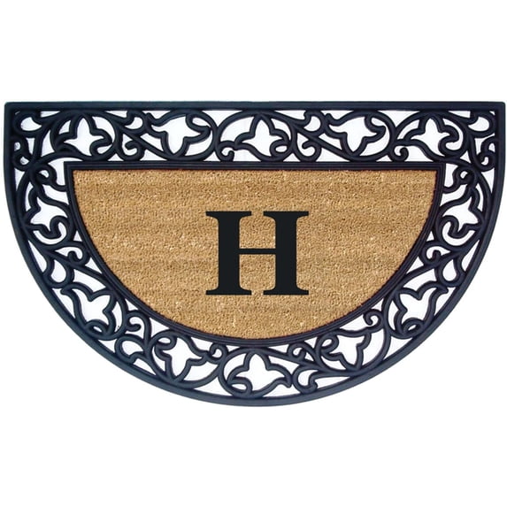 Legendary Doormats 22" x 36" Monogrammed Half Moon Coir Doormat with Non Slip Rubber Border Design Custom Entrance Mat - Monogram H