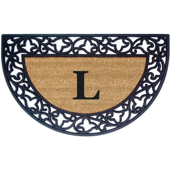 Legendary Doormats 22" x 36" Monogrammed Half Moon Coir Doormat with Non Slip Rubber Border Design Custom Entrance Mat - Monogram L