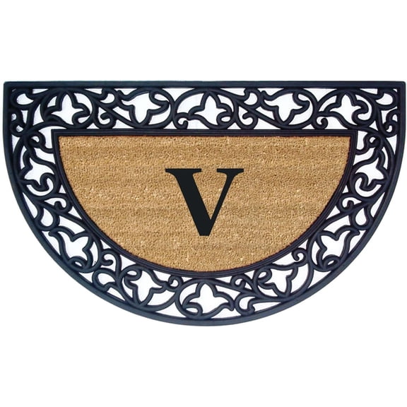 Legendary Doormats 22" x 36" Monogrammed Half Moon Coir Doormat with Non Slip Rubber Border Design Custom Entrance Mat - Monogram V
