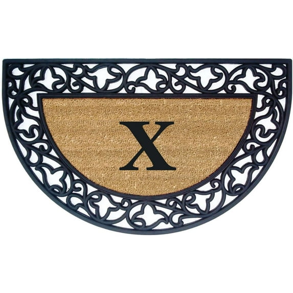 Legendary Doormats 22" x 36" Monogrammed Half Moon Coir Doormat with Non Slip Rubber Border Design Custom Entrance Mat - Monogram X