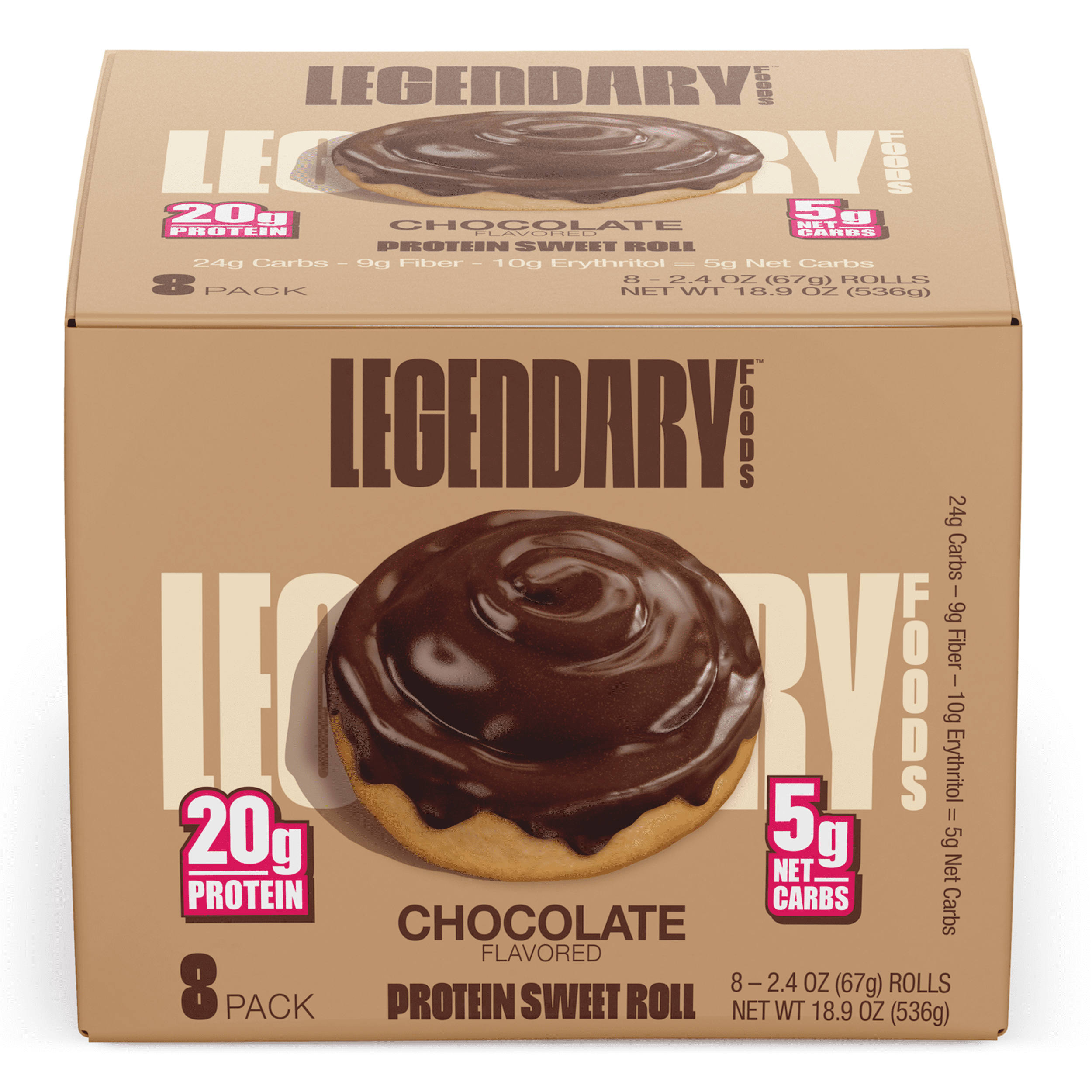 Legendary Foods Chocolate Sweet Roll, Low Carb Snack Pack to Go 8 Count