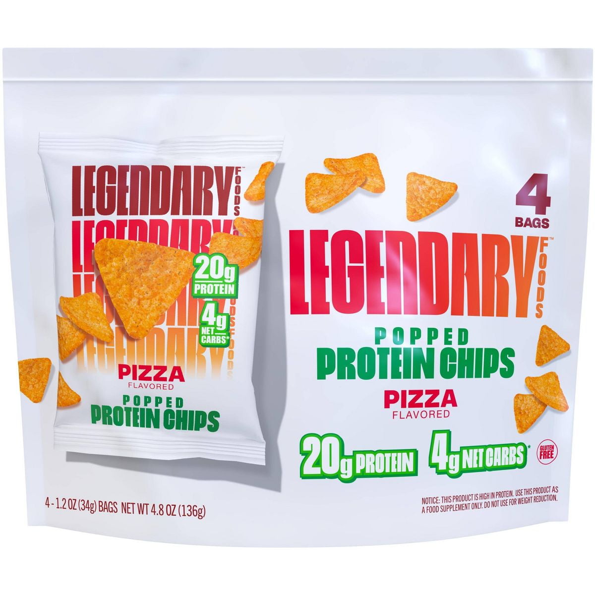 Legendary Foods Gluten Free and Keto Friendly Popped Protein Chips - Pizza - 4.8oz/4ct