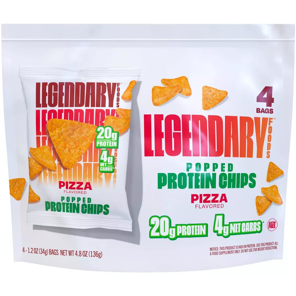 Legendary Foods Gluten Free and Keto Friendly Popped Protein Chips - Pizza - 4.8oz/4ct