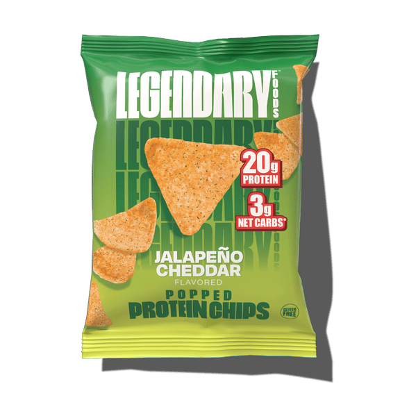 Legendary Foods Protein Popped Chips, Jalapeno Cheddar, 1 Pack, 20g Protein, Gluten-Free, Keto Friendly, Low Sugar, Low Carb, Protein Snack