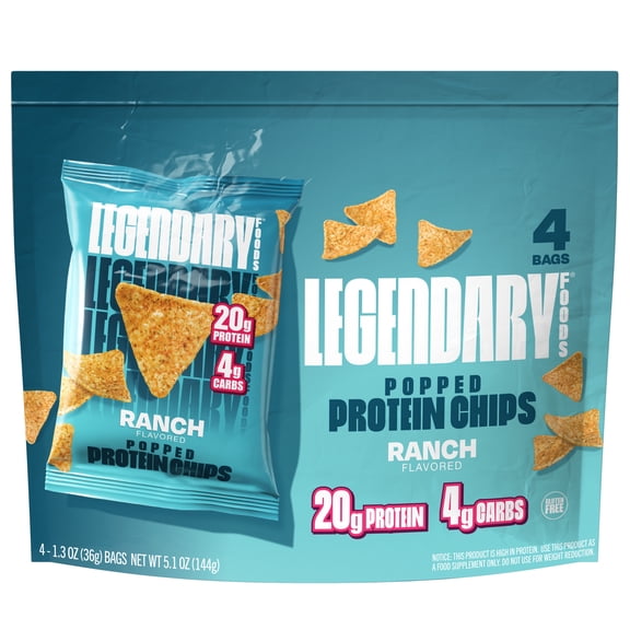 Legendary Foods Popped Protein Chips - Ranch 4 Pack | Protein Snack | Gluten-Free| Keto Friendly