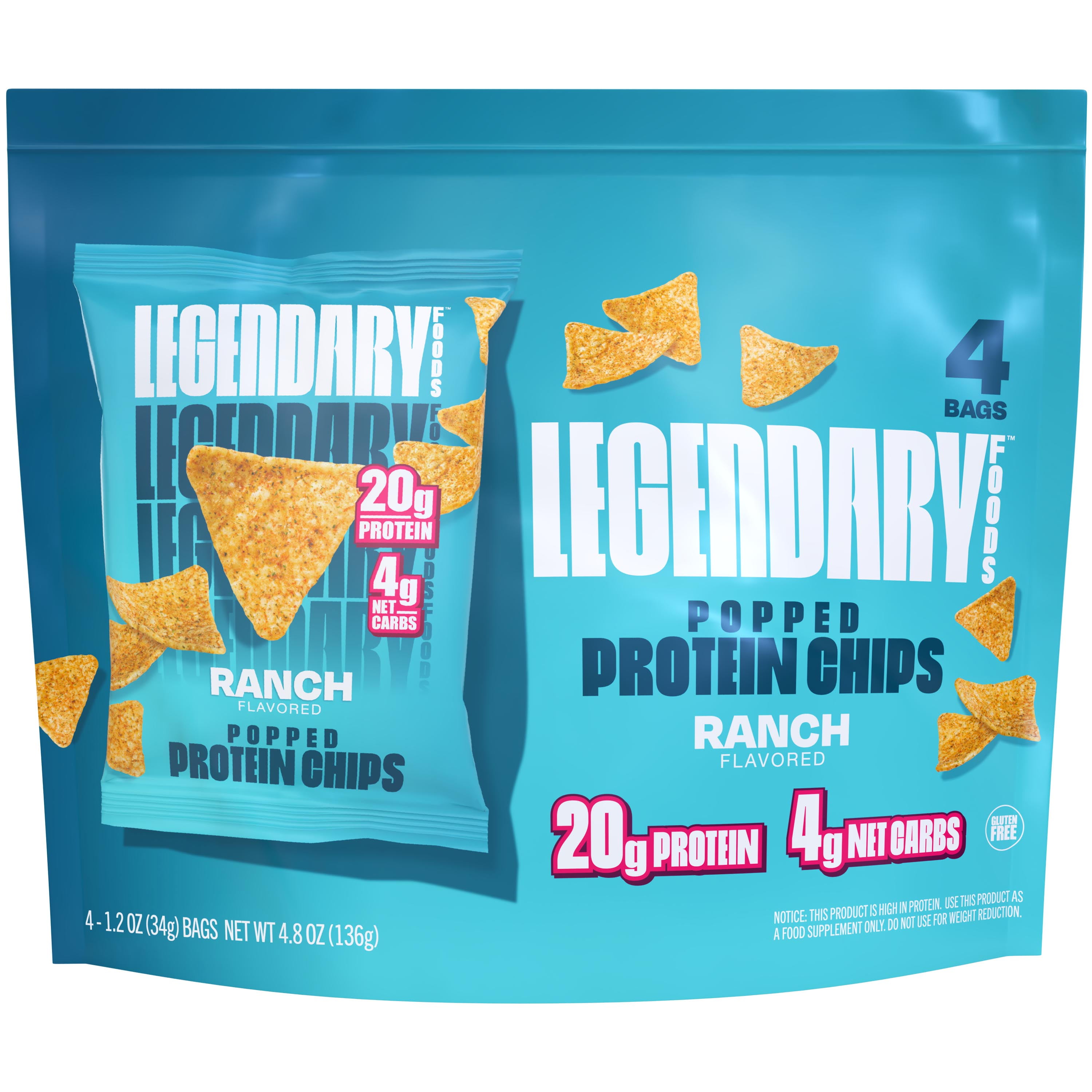 Legendary Foods Popped Protein Chips - Ranch 4 Pack | Protein Snack | Gluten-Free| Keto Friendly