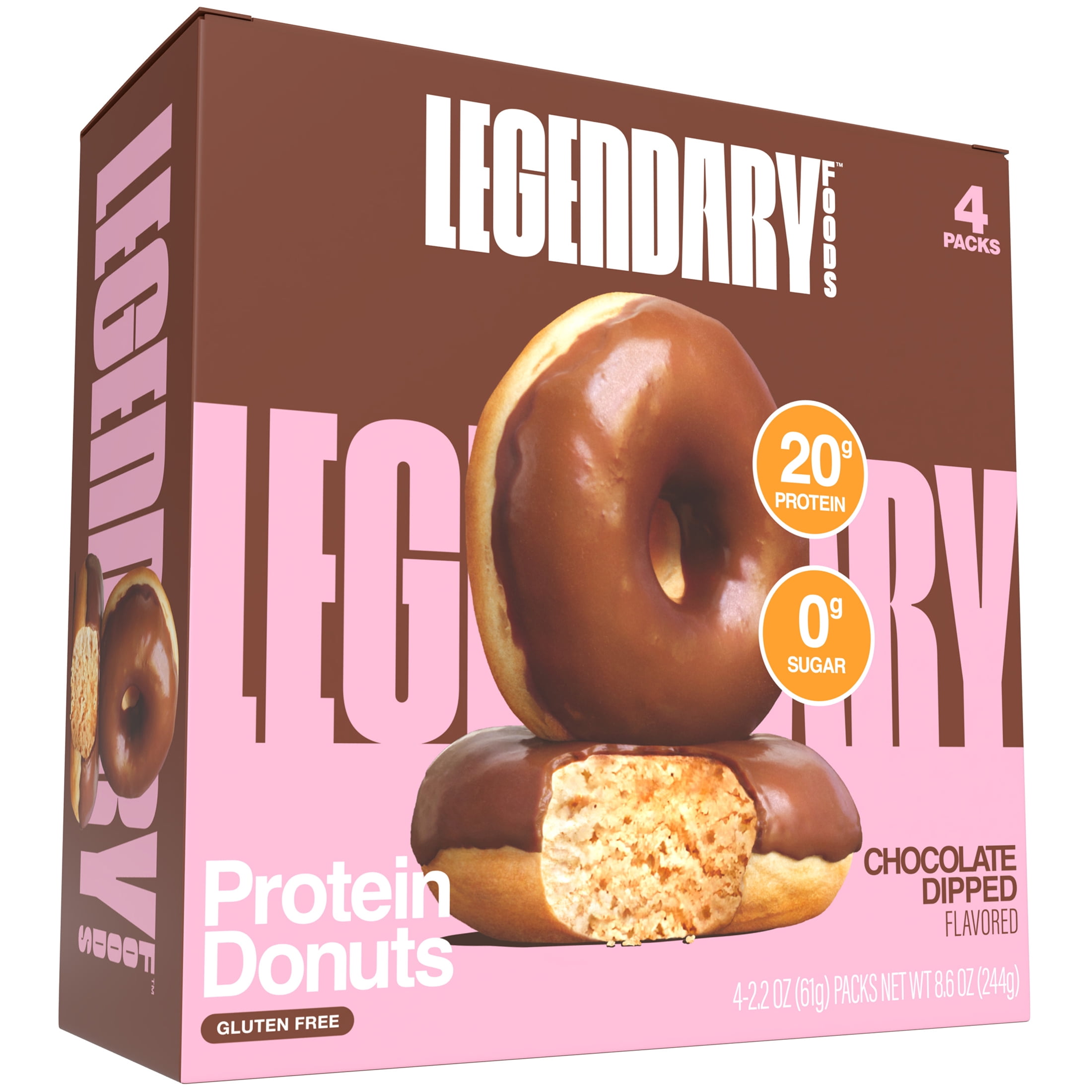 Legendary Foods Protein Donuts -  Chocolate Dipped 4 Pack | Protein Snack | Gluten-Free | Keto Friendly