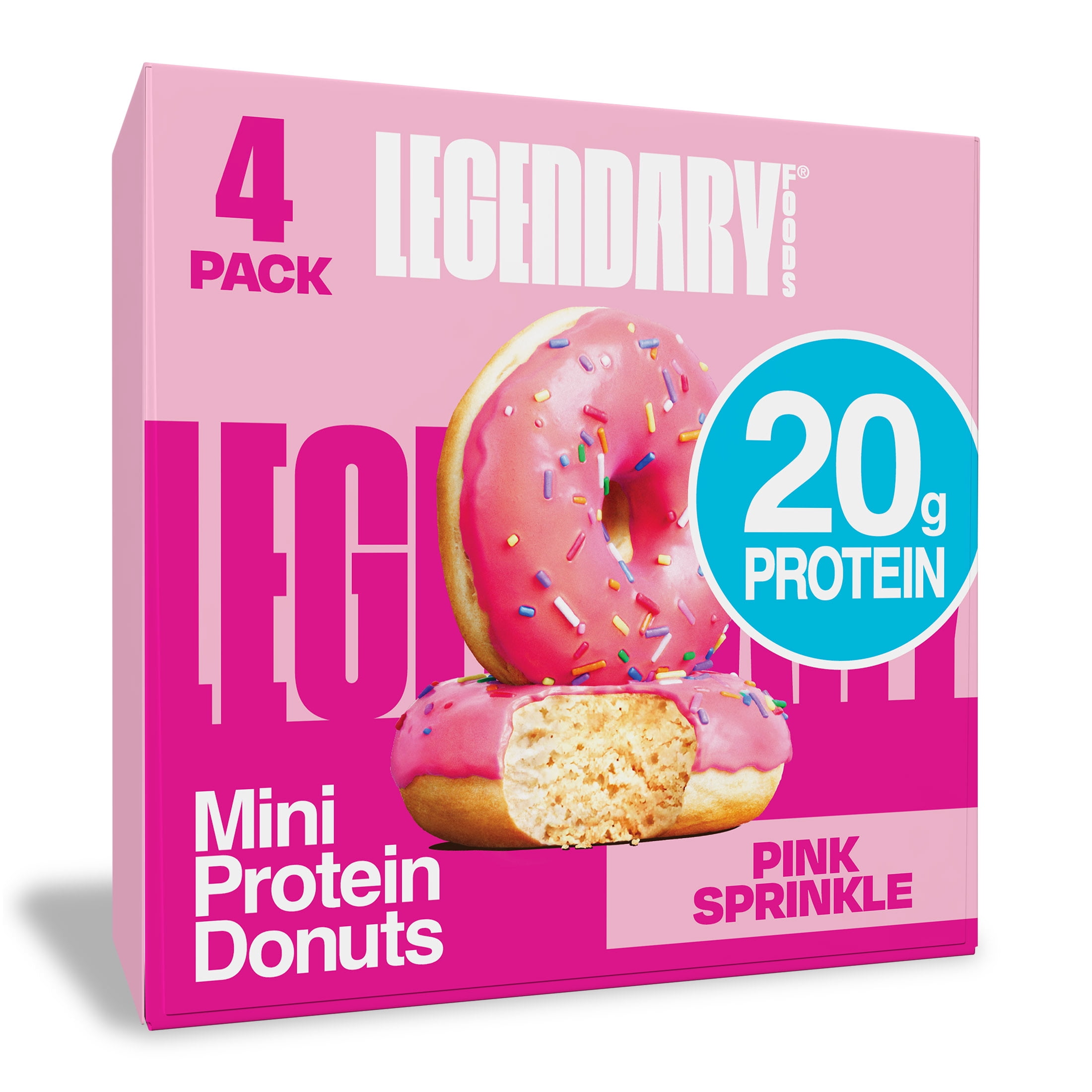 Legendary Foods Protein Donuts, Pink Sprinkle, 20g Protein, 4 Pack, Keto Friendly, Gluten Free