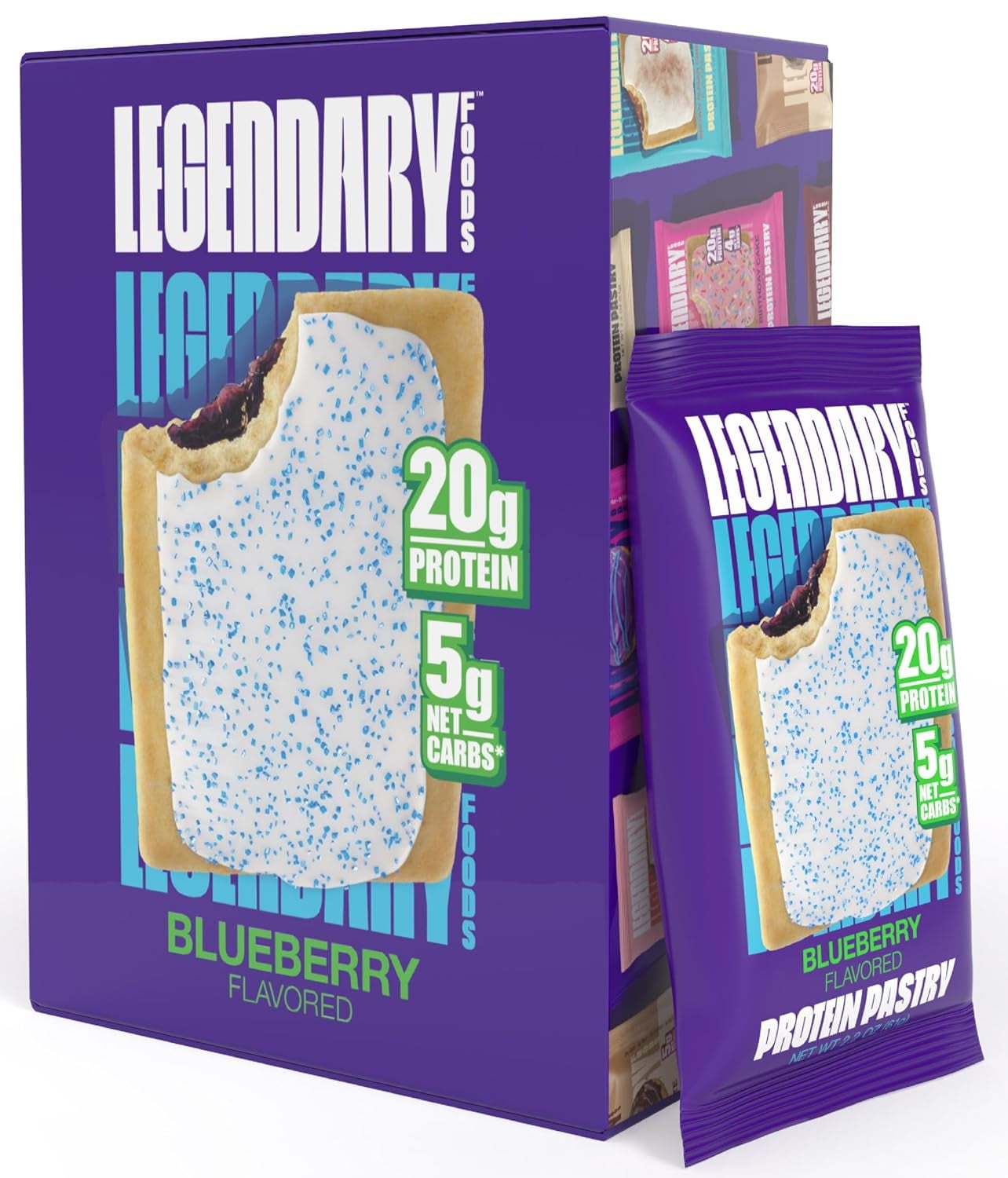 Legendary Foods Protein Pastry, Blueberry, 20g Protein, 2.2 oz, 8 Count