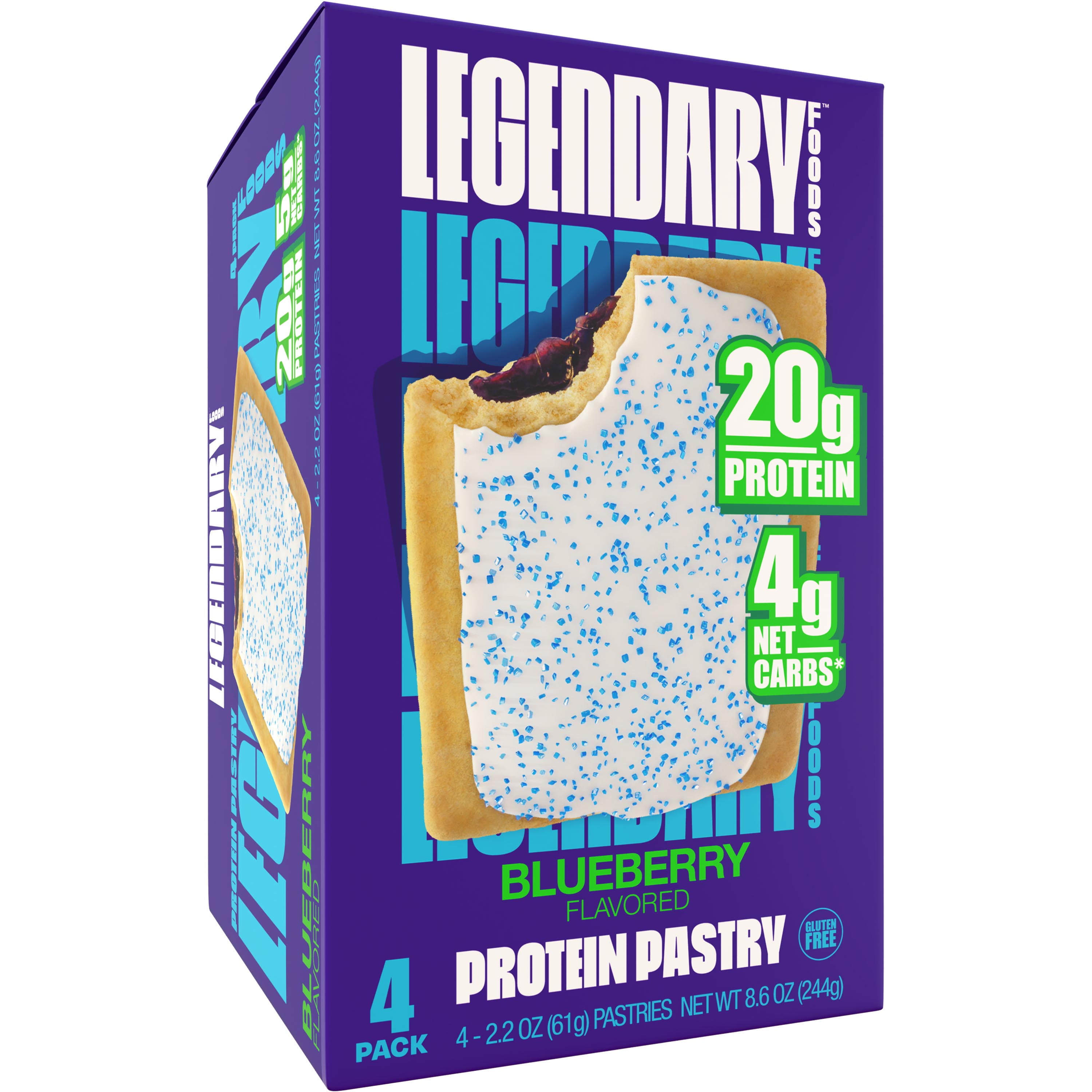 Legendary Foods Protein Pastry - Blueberry 4 Pack | Protein Snack | Gluten-Free| Keto Friendly