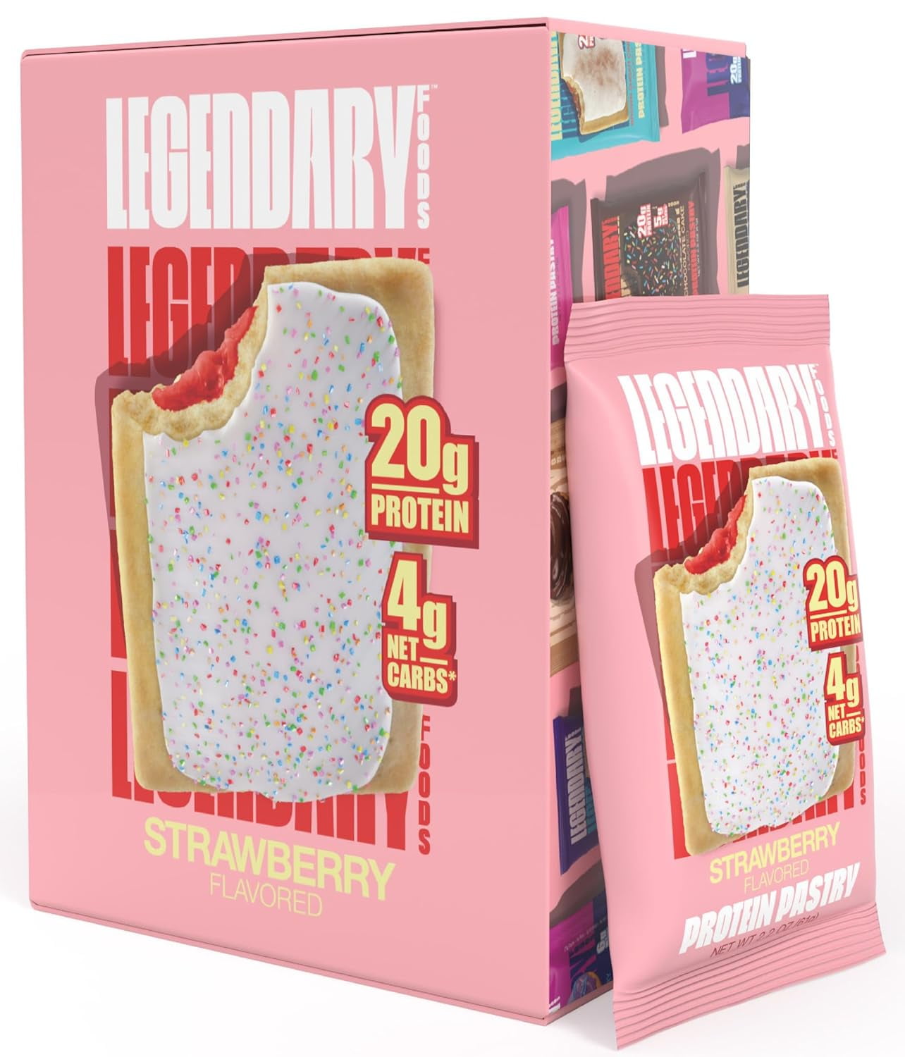 Legendary Foods Protein Pastry, Strawberry, 20g Protein, 2.2 oz, 8 Count