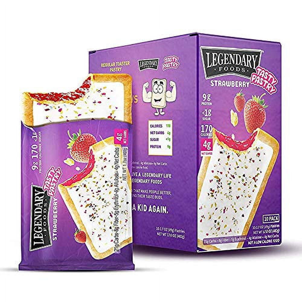 Legendary Foods Tasty Pastry Toaster Pastries | Ideal Low Carb/Keto Breakfast | No Added Sugar | Balanced Keto Snacks to Go | Gluten Free | Just Pop in the Microwave! (Strawberry, 1.7oz 10 Pack)