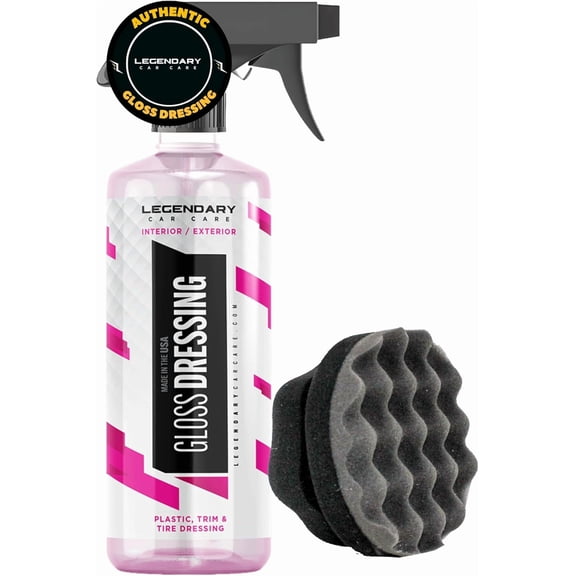 Legendary Gloss Dressing with Applicator 16oz - Tire Shine Spray & Plastic Restorer Water Based & Non-Greasy Interior/Exterior Detailing Spray - Trim, Rubber, Vinyl & Plastic Restorer for Cars