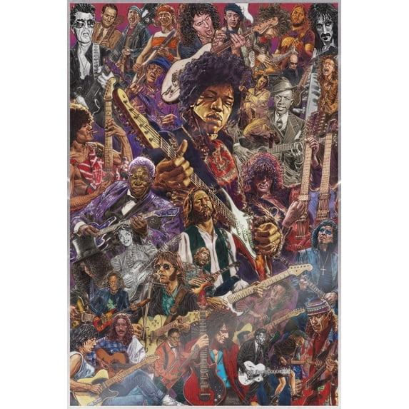 Legendary Guitar Players - Pop-Art Music Poster (The Greats - Eric Clapton, Jimi Hendrix, B.B. King, Santana, Brian May and more) (Size: 24" x 36") (Laminated Poster)