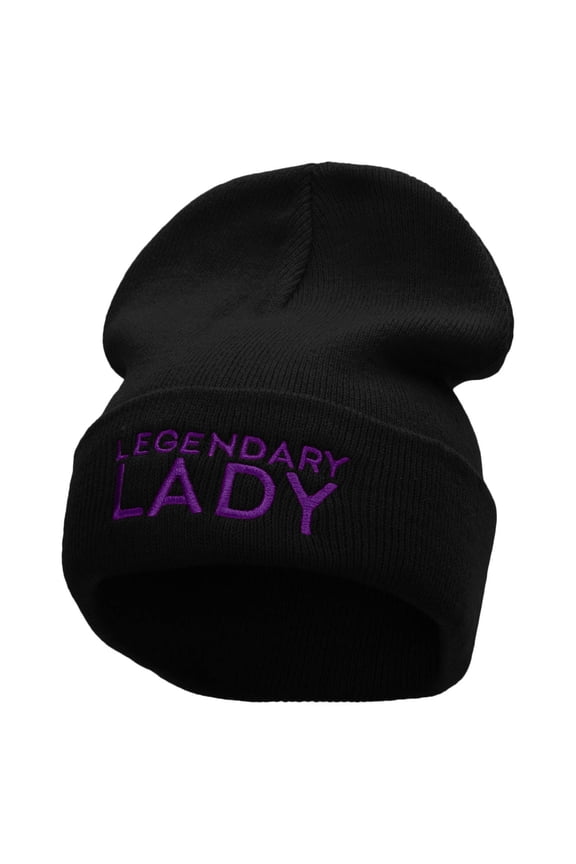 Legendary Lady Embroidered 12 Inch Long Knitted Beanie - Black OSFM