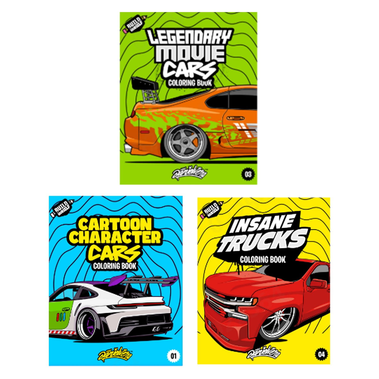 Legendary Movie Cars Coloring Book/Cartoon Character Cars Coloring Book/Insane Trucks Coloring ...