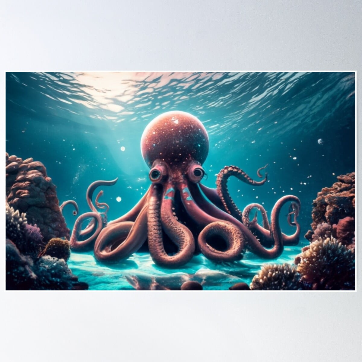 Legendary Octopus Ocean Tied At Bright Night Sky Moon Poster Wall Art ...