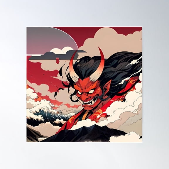 Legendary Oni: Japanese Demon In The Storm Poster Wall Art, Modern Wall Decor For Living Room Bedroom, 12x18 UNFRAMED