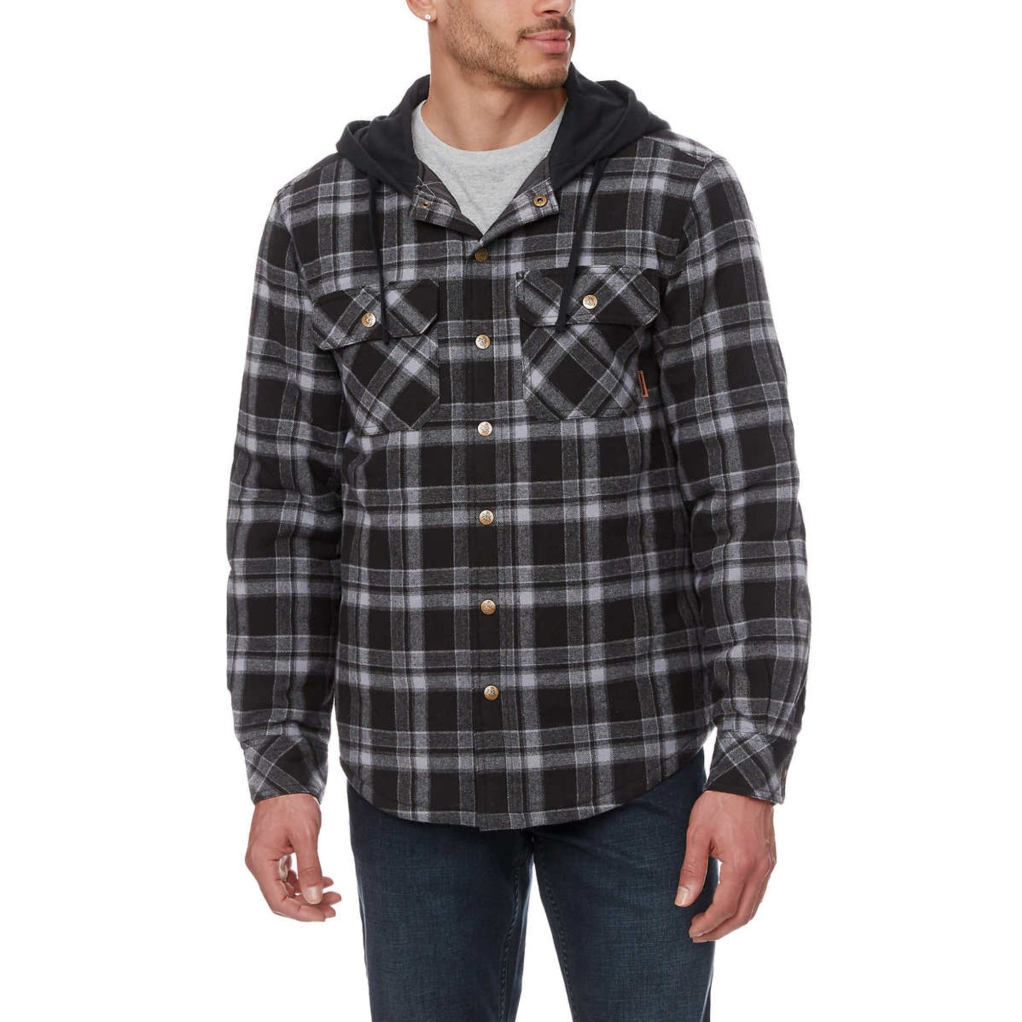 Legendary Outfitters Men’s Plaid Insulated Casual Hooded Shirt Jacket-Black / M