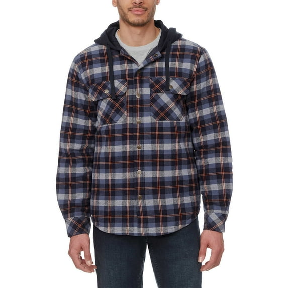 Legendary Outfitters Men’s Plaid Insulated Casual Hooded Shirt Jacket-Black / XL