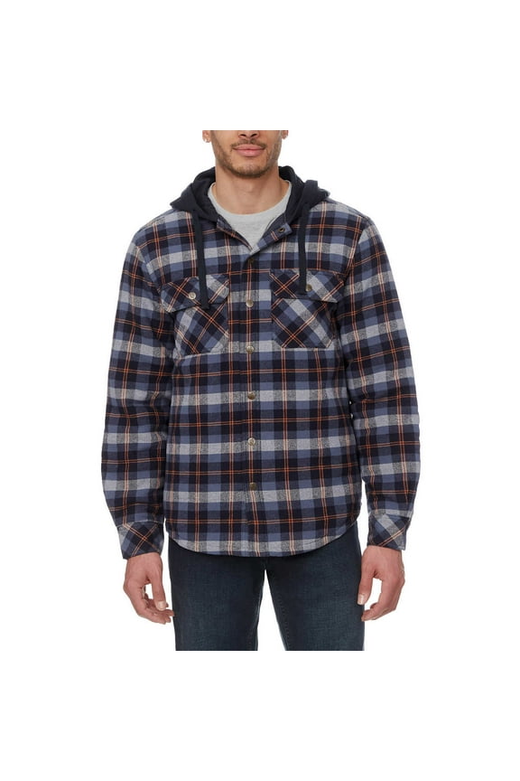 Men’s Plaid Insulated Casual Hooded Shirt Jacket-Blue / M