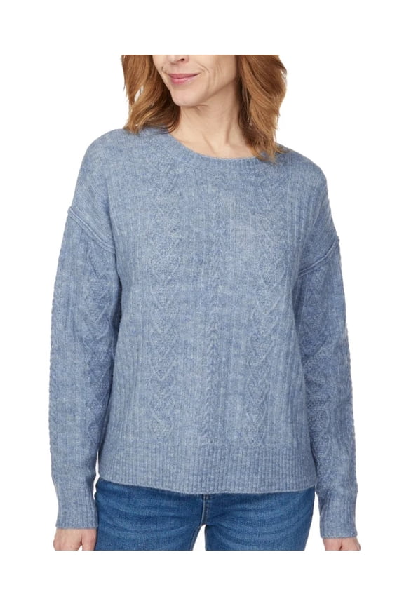 Woman's Cable Crewneck Sweater - Blue - Large