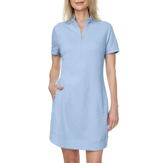 Legendary Outfitters Women's Cotton Blend Quarter Zip Casual Mini Dress (Blue, XXL)