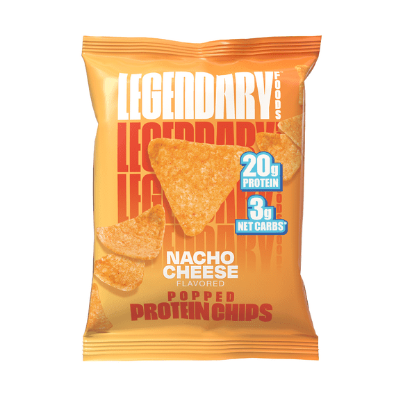 Legendary Popped Protein Chips, 20g Protein, Nacho Cheese, 34g per individual bag