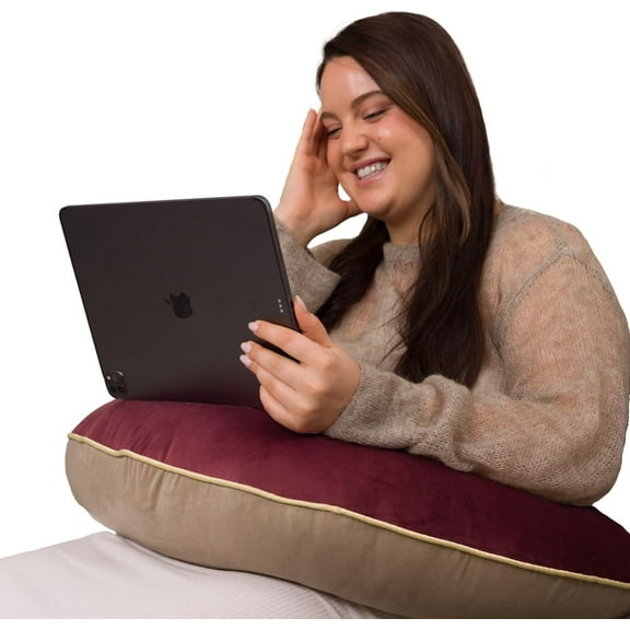 Legendary Valari Pillow | Reading, Gaming, & Crochet Support Pillow | Ergonomic Arm Pillow for Adults with a Breathable, Machine-Washable Cover | Computer Pillow Made with Dacron Filling,Beige & Pink