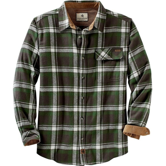 Legendary Whitetails Men's Buck Camp Flannel Shirt, Long Sleeve Plaid or Solid Heather Button Down, Casual Shirt for Men with Corduroy Cuffs and Collar