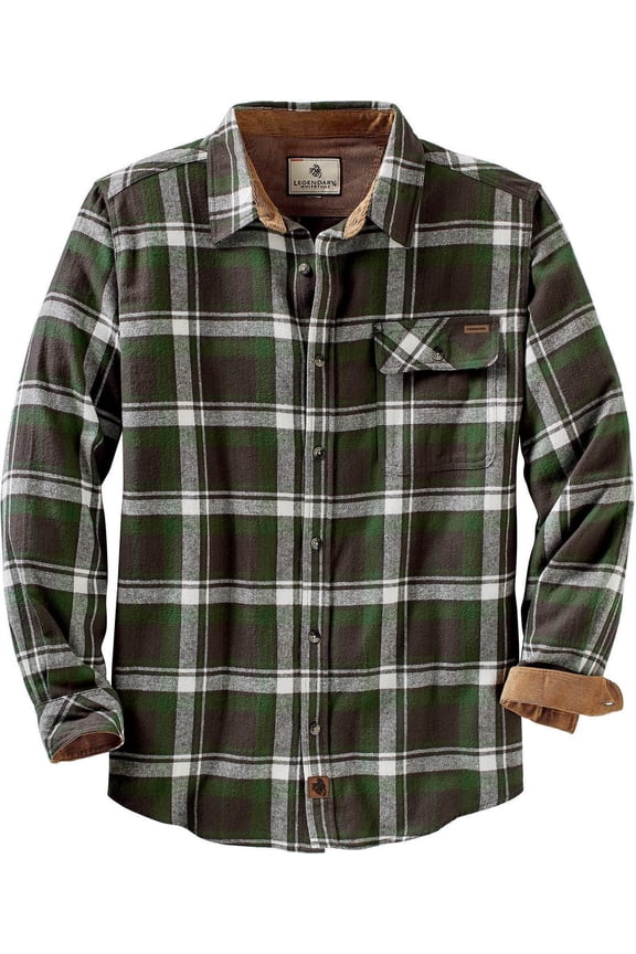 Men's Buck Camp Flannel Shirt, Long Sleeve Plaid or Solid Heather Button Down, Casual Shirt for Men with Corduroy Cuffs and Collar