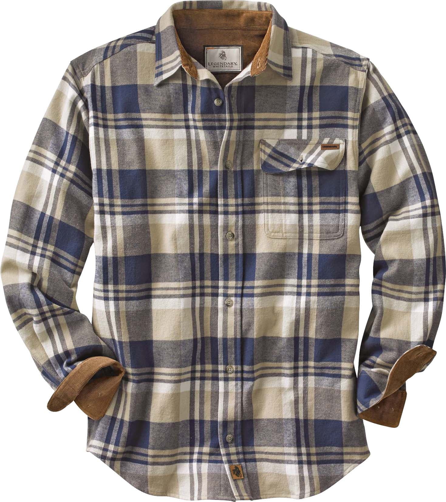 Legendary Whitetails Men's Buck Camp Flannel Shirt, Long Sleeve Plaid or  Solid Heather Button Down, Casual Shirt for Men with Corduroy Cuffs and