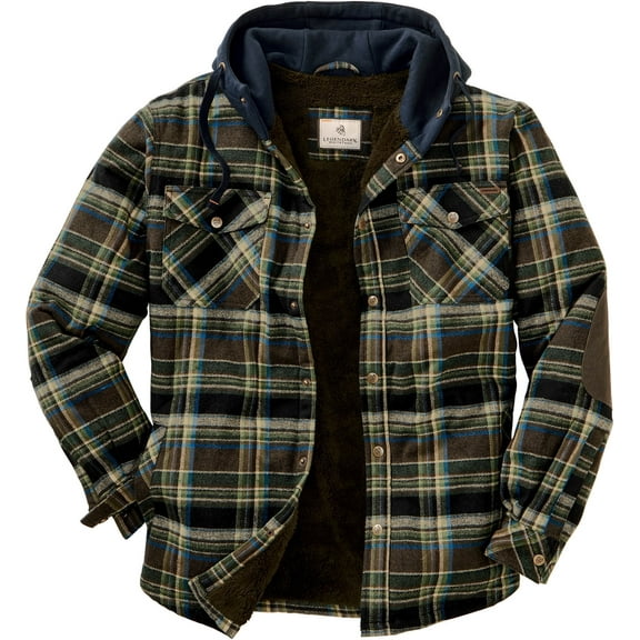 Legendary Whitetails Men's Camp Night Berber Lined Hooded Flannel Shirt Jacket