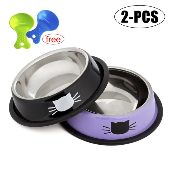 Byepica 2PCS Pet Bowl Stainless Steel Non-skid Cute Dog Bowl Cat Bowl with 2 Food Scoop