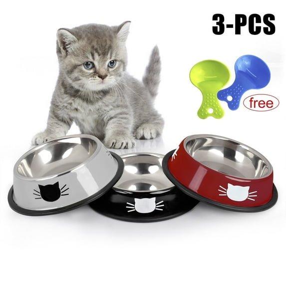 Byepica 3PCS Pet Bowl Stainless Steel Non-skid Base Dog Bowl Cat Bowl with 2 Food Scoop