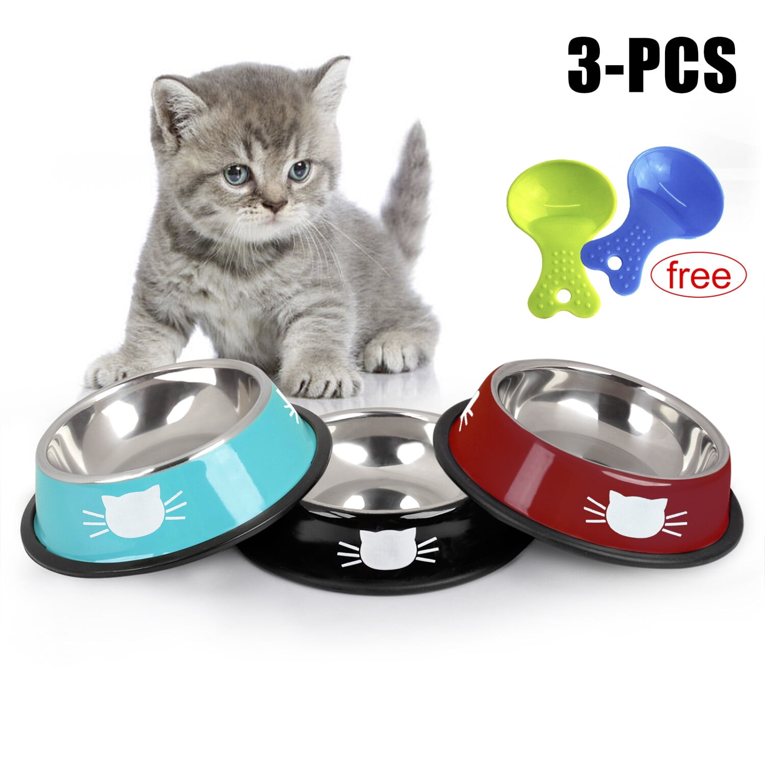 Legendog 3PCS Pet Bowl Stainless Steel Nonskid Base Dog Bowl Cat Bowl