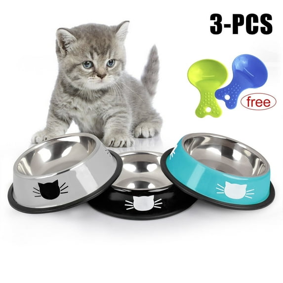 Byepica 3PCS Pet Bowl Stainless Steel Non-skid Base Dog Bowl Cat Bowl with 2 Food Scoop