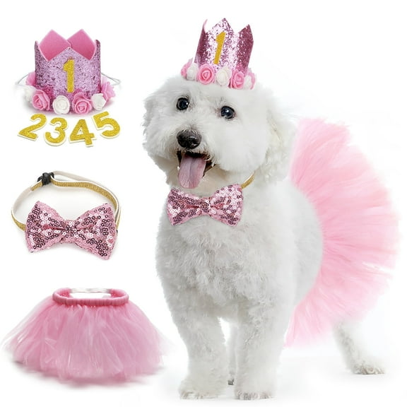 Byepica 3PCS Pet Dog Cat Birthday Party Costume Set Pet Birthday Hats for Dogs Party Hats Pet Dresses